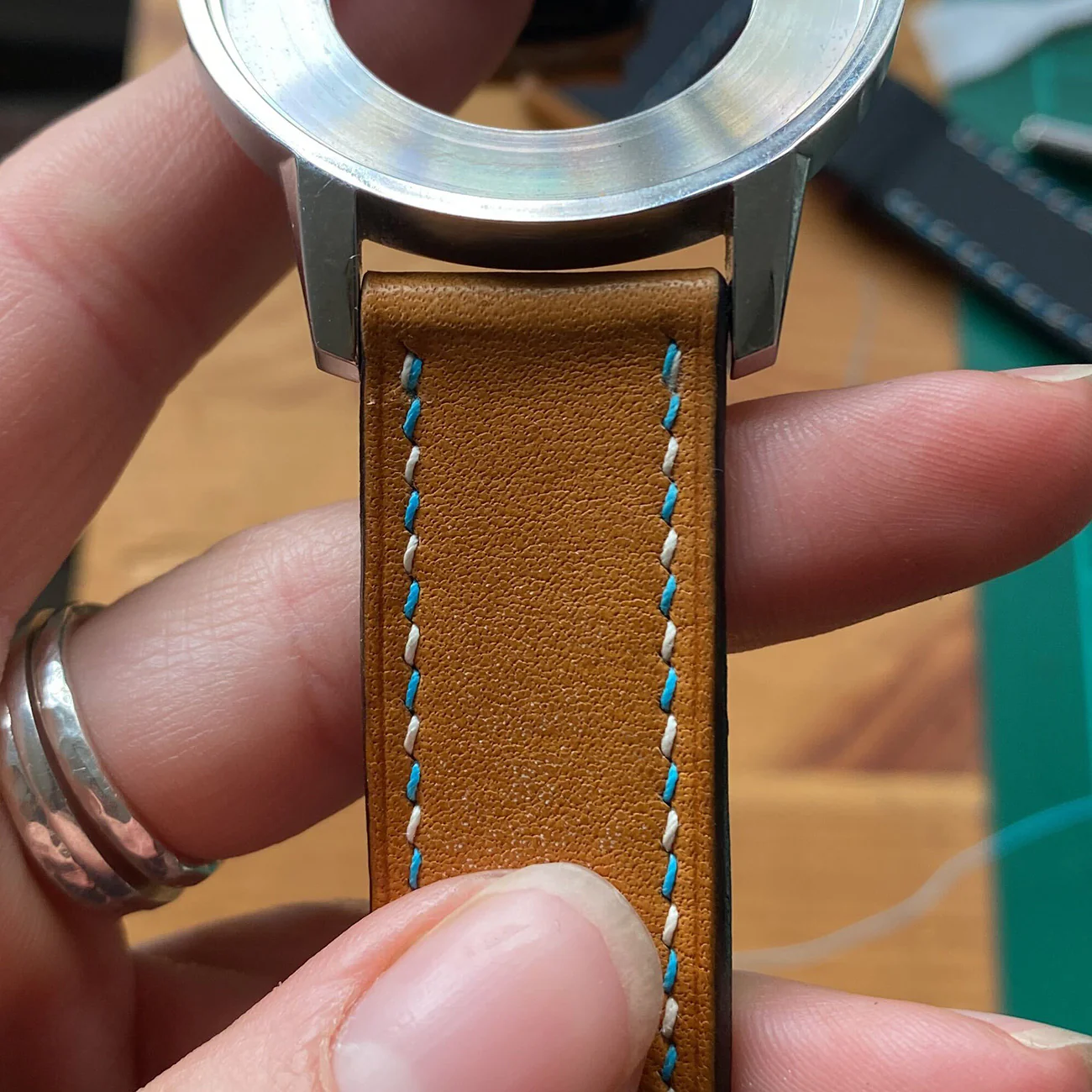 Handmade leather watch band: Black - Image 5